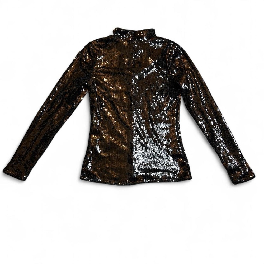 Gina Tricot Sequin Long Sleeve Mock Neck Top - Black Large